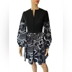 PBJ Vintage 70s Black White Hippie Whimsygoth Floral Polka Dot Button Mini Dress